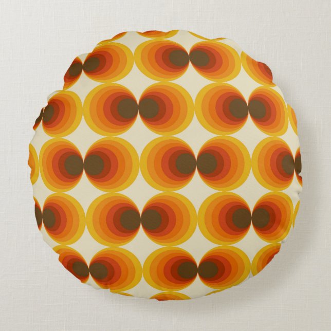Colourful Abstract Retro Geometric Pattern Round Pillow (Front)