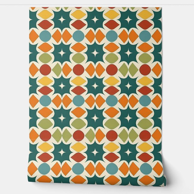 Colourful Abstract Retro Geometric Pattern Wallpaper (Unrolling)