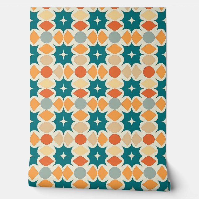 Colourful Abstract Retro Geometric Pattern Wallpaper (Unrolling)