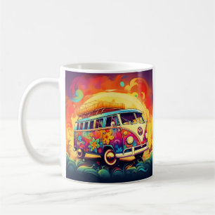 colourful abstract retro hippie van coffee mug