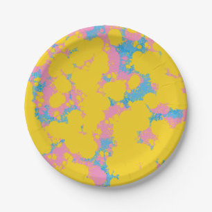 Colourful Abstract Retro Paint Spatter Paper Plate