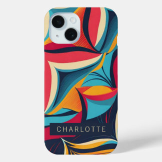 Colourful Abstract Retro Pattern Personalized iPhone 15 Case