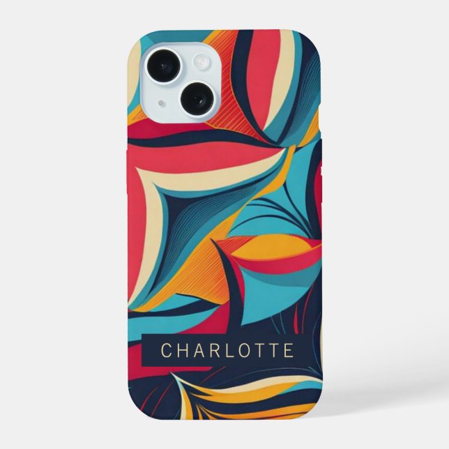 Colourful Abstract Retro Pattern Personalized iPhone 15 Case (Back)