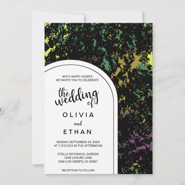 Colourful abstract rustic chic Wedding Invitation (Front)