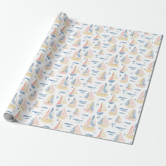 Colourful abstract sailboats with waves on the sea wrapping paper