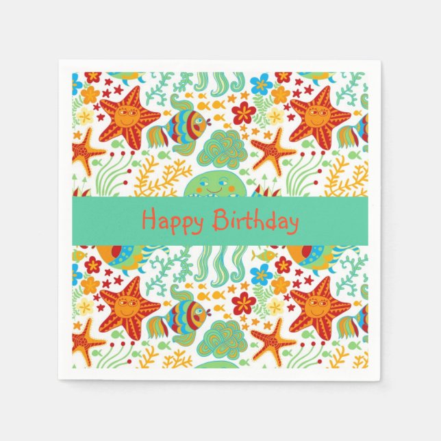 Colourful Abstract Sea Animals Cartoon Style Napkin (Front)