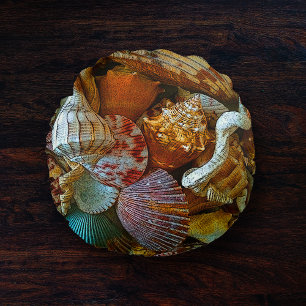 Colourful Abstract Seashells  Beach Theme Round Pillow