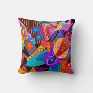 Colourful Abstract Shapes, Circles, Lines & Dots Throw Pillow