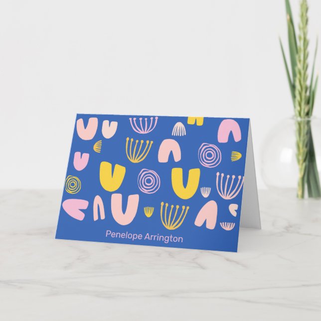 Colourful Abstract Shapes Collage Design in Blue Note Card (Front)