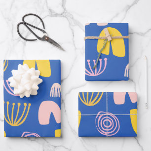 Colourful Abstract Shapes Collage Design in Blue  Wrapping Paper Sheet
