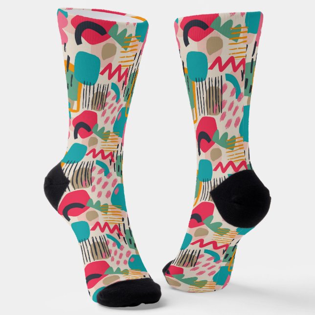 Colourful abstract shapes grunge pattern socks (Angled)