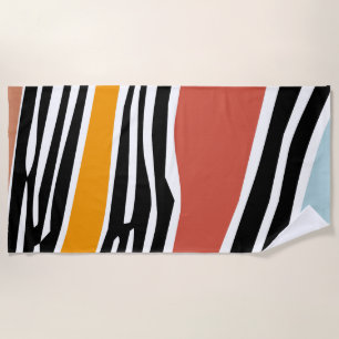 Colourful abstract shapes with zebra print design beach towel