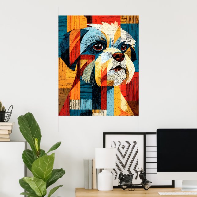 Colourful Abstract Shih Tzu Geometric Poster (Home Office)