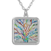 Colourful Abstract Silver Plated Necklace (Front)