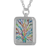 Colourful Abstract Silver Plated Necklace (Front Right)