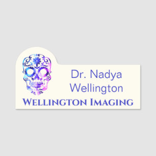 Colourful Abstract Skull Imaging Name Tag