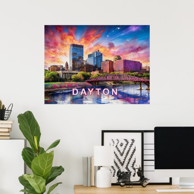 Colourful Abstract Skyline of Dayton, Ohio Poster (Home Office)