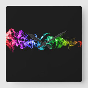 Colourful Abstract Smoke - A Rainbow in the Dark Square Wall Clock