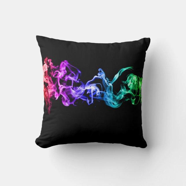 Colourful Abstract Smoke - A Rainbow in the Dark Throw Pillow (Front)