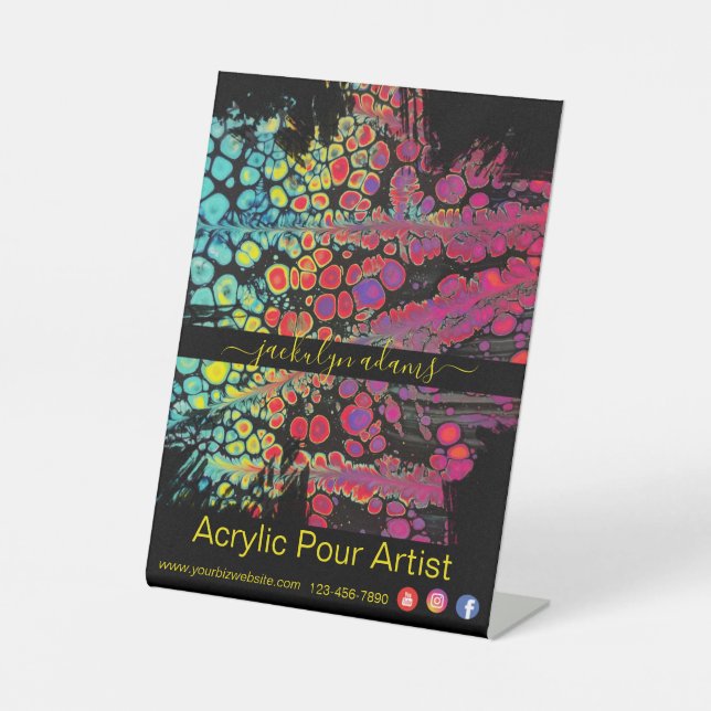 Colourful Abstract Social Media Business Info Pedestal Sign (Front)