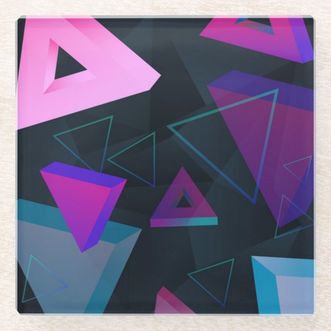 Colourful Abstract Solid & Hollow Triangles Glass Coaster (Front)