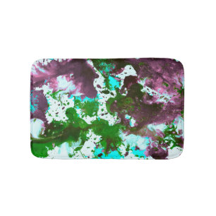 Colourful Abstract Splatter Paint Green and Purple Bath Mat