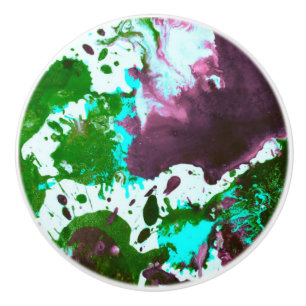 Colourful Abstract Splatter Paint Green and Purple Ceramic Knob