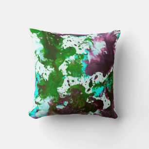 Colourful Abstract Splatter Paint Green and Purple Throw Pillow