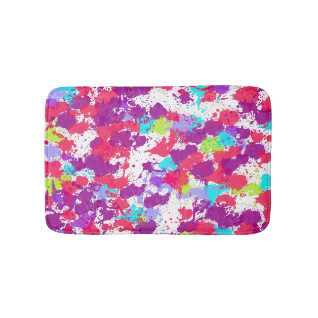 Colourful Abstract Splatter Paint, Red and Purple Bath Mat (Front)