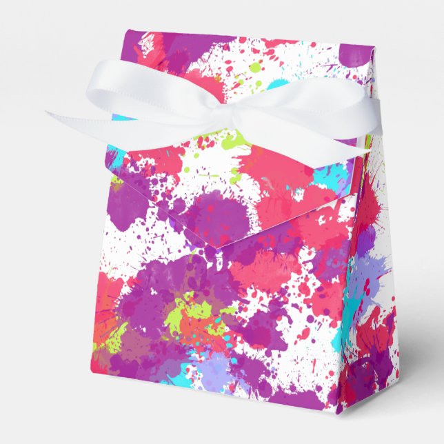 Colourful Abstract Splatter Paint, Red and Purple Favor Box (Front Side)