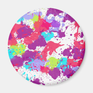 Colourful Abstract Splatter Paint, Red and Purple Magnet