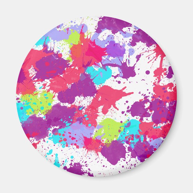 Colourful Abstract Splatter Paint, Red and Purple Magnet (Front)