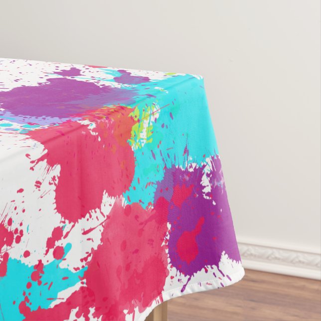 Colourful Abstract Splatter Paint, Red and Purple Tablecloth (In Situ)