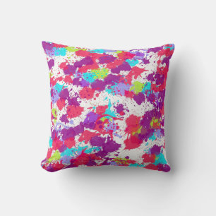 Colourful Abstract Splatter Paint, Red and Purple Throw Pillow