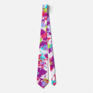 Colourful Abstract Splatter Paint, Red and Purple Tie