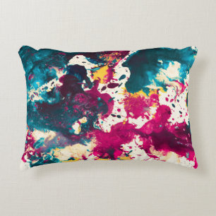 Colourful Abstract Splatter Paint Teal and Magenta Accent Pillow