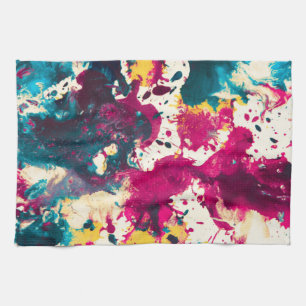 Colourful Abstract Splatter Paint Teal and Magenta Kitchen Towel