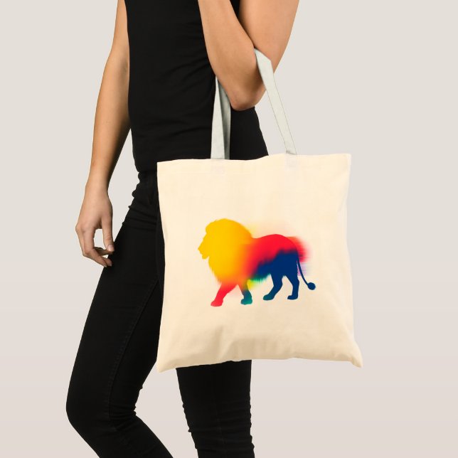 Colourful Abstract Spray Paint Lion Silhouette Tote Bag (Front (Product))