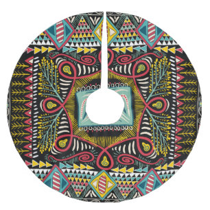 Colourful abstract: square pocket design. brushed polyester tree skirt