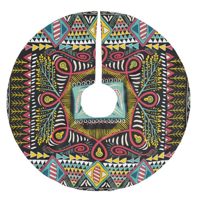 Colourful abstract: square pocket design. brushed polyester tree skirt (Front)