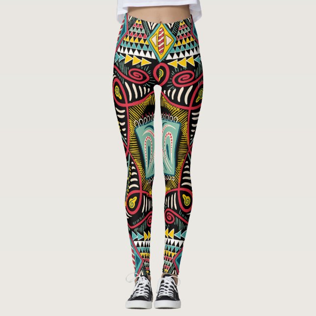 Colourful abstract: square pocket design. leggings (Front)