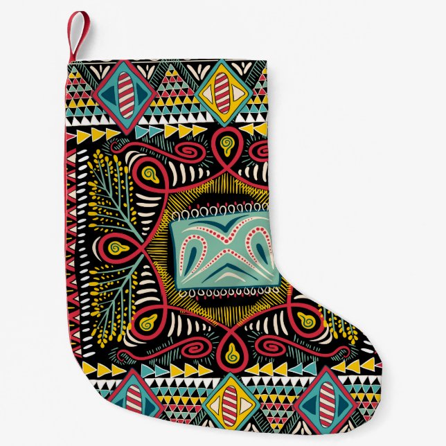 Colourful abstract: square pocket design. small christmas stocking (Front)
