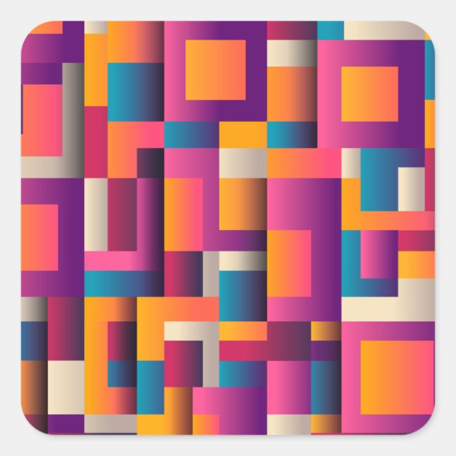Colourful Abstract Squares and Geometric Shapes Square Sticker (Front)