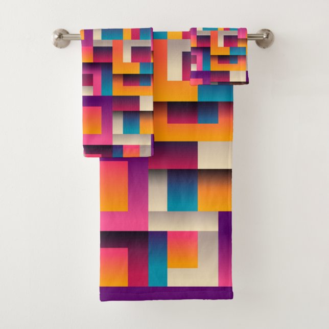Colourful Abstract Squares and Shapes Bath Towel Set (Insitu)