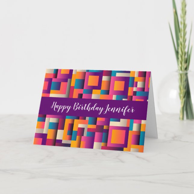 Colourful Abstract Squares and Shapes Birthday Card (Front)