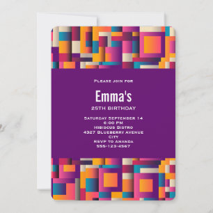 Colourful Abstract Squares and Shapes Birthday Invitation