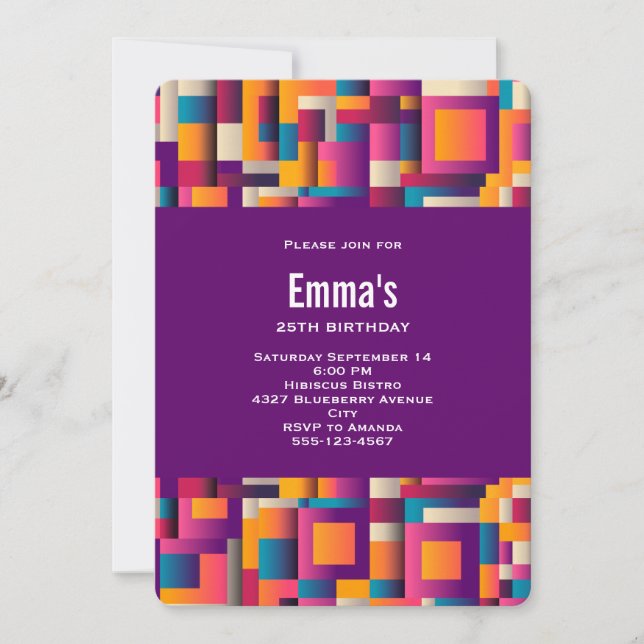 Colourful Abstract Squares and Shapes Birthday Invitation (Front)