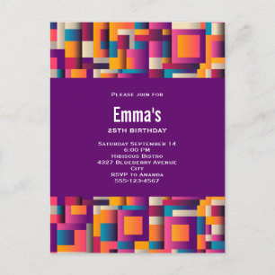 Colourful Abstract Squares and Shapes Birthday Invitation Postcard