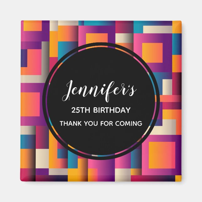  Colourful Abstract Squares and Shapes Birthday Magnet (Front)