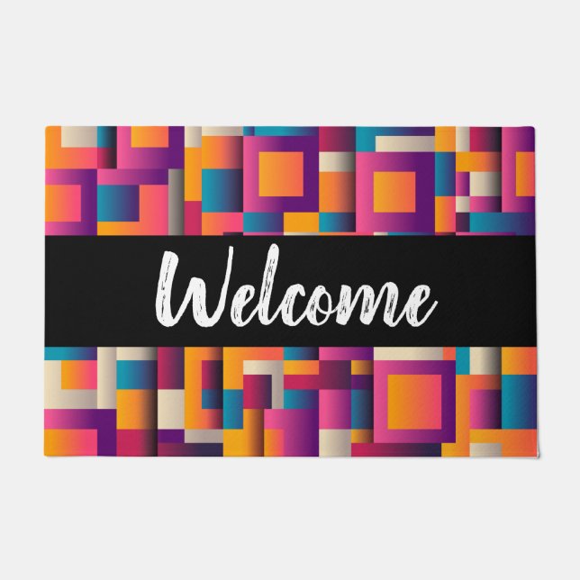 Colourful Abstract Squares and Shapes Doormat (Front)